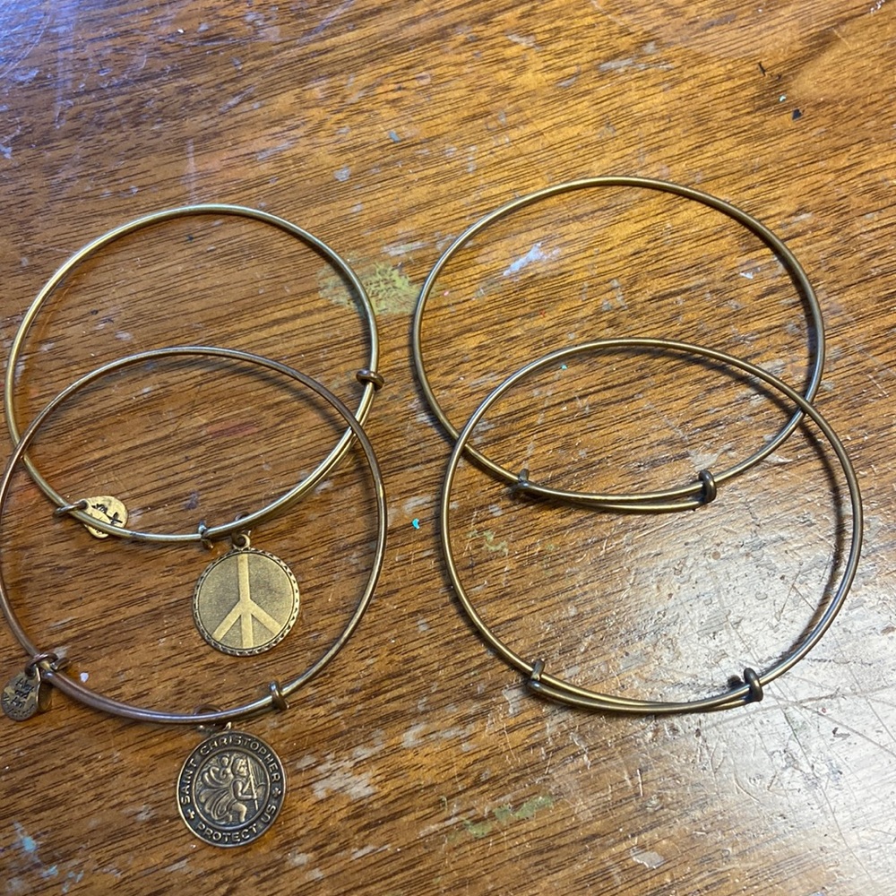 Alex and Ani 4pc set Peace and St Christopher
